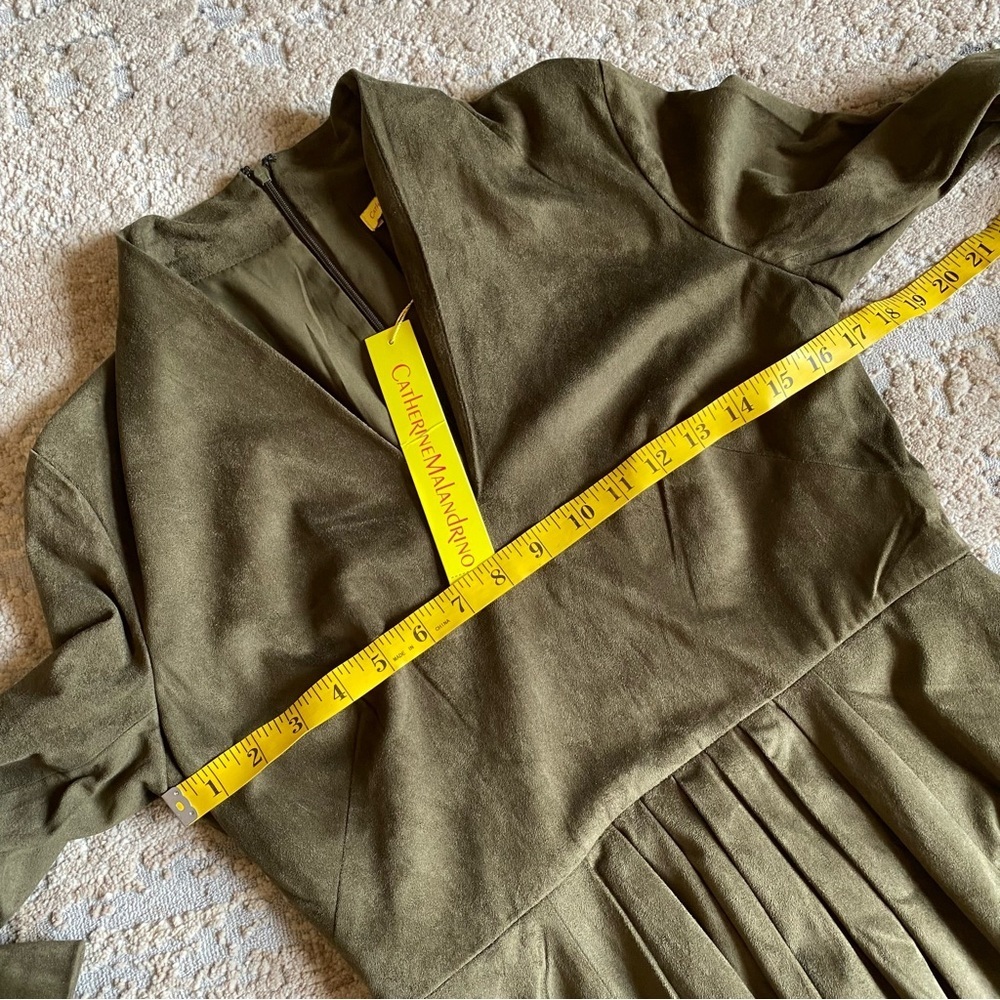 Catherine Malandrino Faux Suede Pleated Skirt Long Sleeve Dress Roasted Okra: 10 - Picture 10 of 12